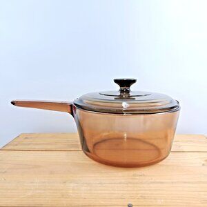 Vintage Visions Amber Glass 2.5L Casserole Pot V-2.5-B Made in France With Lid